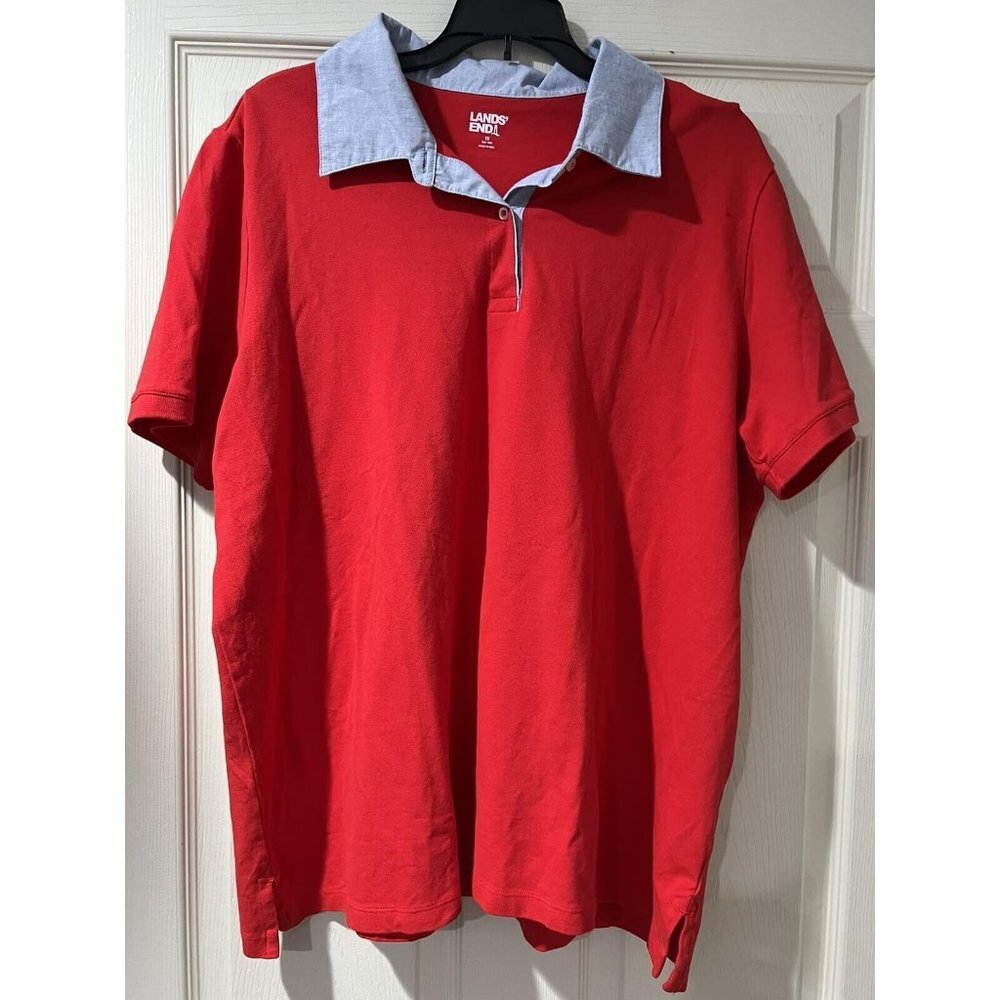 Lands End Polo Shirt Women Orange Large 1x Traditional Fit Collared Cotton
